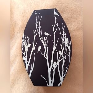 Decorative wooden vase, bird scene